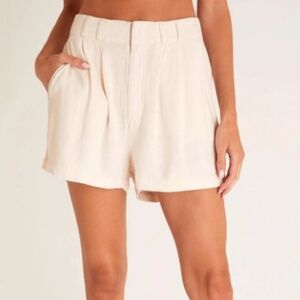 Z Supply High Waist Tailored Linen Blend Calista Shorts in Sandstone - size S